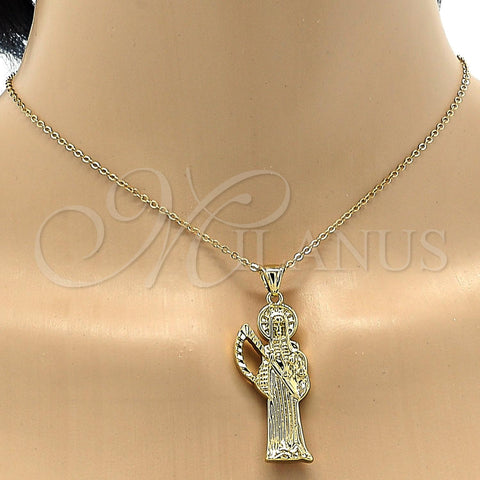 Oro Laminado Religious Pendant, Gold Filled Style Santa Muerte Design, Polished, Golden Finish, 05.185.0010