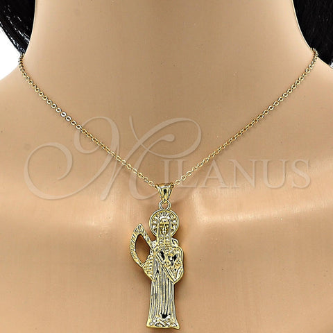 Oro Laminado Religious Pendant, Gold Filled Style Santa Muerte Design, Polished, Golden Finish, 05.185.0010.1