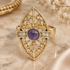 Oro Laminado Multi Stone Ring, Gold Filled Style with Violet and White Crystal, Polished, Golden Finish, 01.160.0001.08 (Size 8)