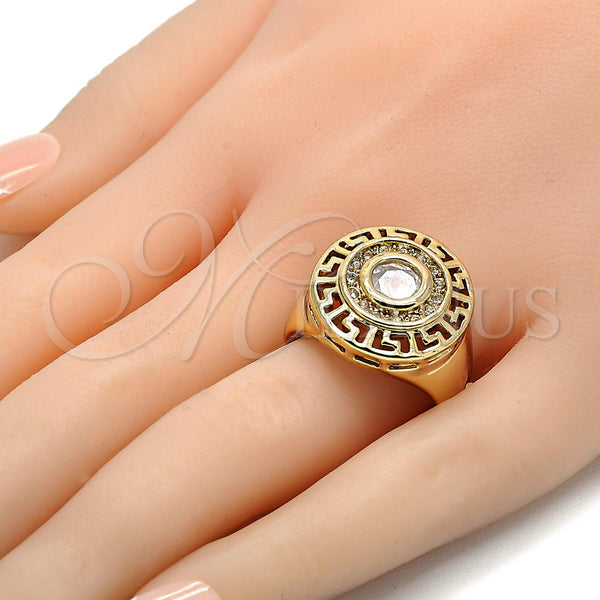 Gold Filled Ring — Multi Stone Ring Greek Key Design with White — alternate product view — SKU 105862 | Oro Laminado anillo — Multi Stone Ring Greek Key diseño with blanco — SKU 105862