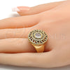 Oro Laminado Multi Stone Ring, Gold Filled Style Greek Key Design, with White Crystal and White Cubic Zirconia, Polished, Golden Finish, 01.160.0002.10 (Size 10)