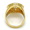Oro Laminado Multi Stone Ring, Gold Filled Style Greek Key Design, with White Crystal and White Cubic Zirconia, Polished, Golden Finish, 01.160.0002.10 (Size 10)