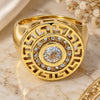 Oro Laminado Multi Stone Ring, Gold Filled Style Greek Key Design, with White Crystal and White Cubic Zirconia, Polished, Golden Finish, 01.160.0002.10 (Size 10)