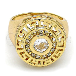 Gold Filled Ring — Multi Stone Ring Greek Key Design with White — main product view — SKU 105862 | Oro Laminado anillo — Multi Stone Ring Greek Key diseño with blanco — SKU 105862