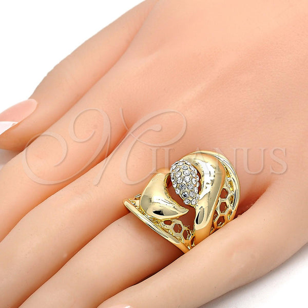 Gold Filled Ring — Multi Stone Ring Flower Design with White Crystal — alternate product view — SKU 105866 | Oro Laminado anillo — Multi Stone Ring flor diseño with cristal blanco — SKU 105866