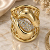 Oro Laminado Multi Stone Ring, Gold Filled Style Flower Design, with White Crystal, Polished, Golden Finish, 01.160.0003.08 (Size 8)