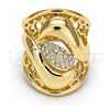 Oro Laminado Multi Stone Ring, Gold Filled Style Flower Design, with White Crystal, Polished, Golden Finish, 01.160.0003.08 (Size 8)