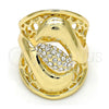 Oro Laminado Multi Stone Ring, Gold Filled Style Flower Design, with White Crystal, Polished, Golden Finish, 01.160.0003.08 (Size 8)