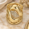 Oro Laminado Multi Stone Ring, Gold Filled Style Flower Design, with White Crystal, Polished, Golden Finish, 01.160.0003.09 (Size 9)