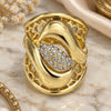 Oro Laminado Multi Stone Ring, Gold Filled Style Flower Design, with White Crystal, Polished, Golden Finish, 01.160.0003.10 (Size 10)