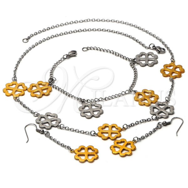 Stainless Steel Necklace, Bracelet and Earring, Polished, Two Tone, 06.231.0022