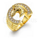Oro Laminado Mens Ring, Gold Filled Style Horse Design, with White and Ruby Cubic Zirconia, Diamond Cutting Finish, Golden Finish, 01.185.0005.09 (Size 9)