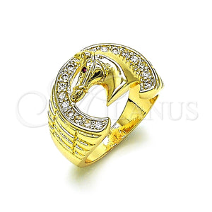 Gold Filled Ring — Mens Ring Horse Design with White and Ruby — main product view — SKU 105914 | Oro Laminado anillo — Mens Ring Horse diseño with blanco and Ruby — SKU 105914