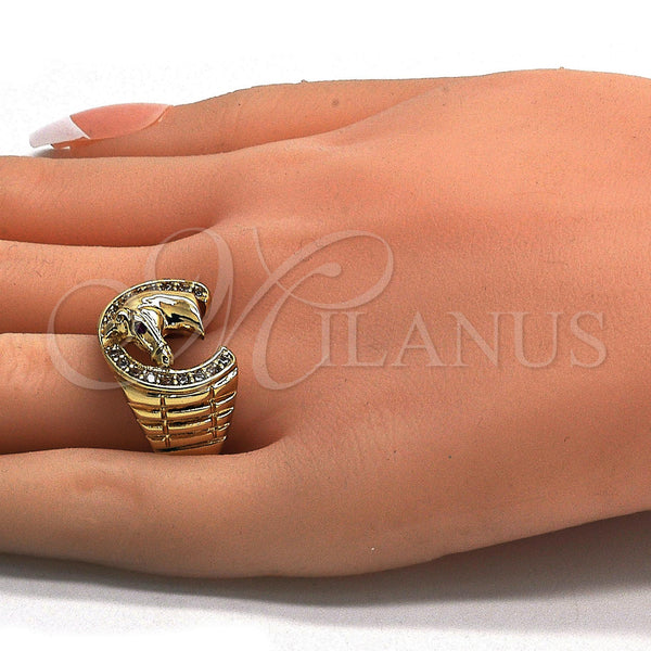 Gold Filled Ring — Mens Ring Horse Design with White and Ruby — alternate product view — SKU 105915 | Oro Laminado anillo — Mens Ring Horse diseño with blanco and Ruby — SKU 105915