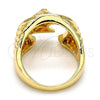Oro Laminado Mens Ring, Gold Filled Style Horse Design, with White and Ruby Cubic Zirconia, Polished, Golden Finish, 01.185.0005.12 (Size 12)