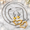 Stainless Steel Necklace, Bracelet and Earring, Heart Design, Matte Finish, Two Tone, 06.231.0028