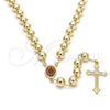 Oro Laminado Large Rosary, Gold Filled Style Guadalupe and Crucifix Design, Polished, Golden Finish, 09.65.0103.30