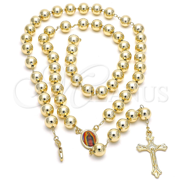 Oro Laminado Large Rosary, Gold Filled Style Guadalupe and Crucifix Design, Polished, Golden Finish, 09.65.0103.30