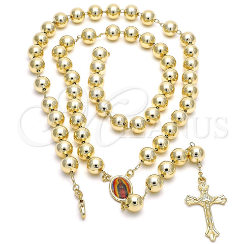 Oro Laminado Large Rosary, Gold Filled Style Guadalupe and Crucifix Design, Polished, Golden Finish, 09.65.0103.30