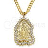 Oro Laminado Religious Pendant, Gold Filled Style Guadalupe Design, with White Cubic Zirconia, Polished, Golden Finish, 05.94.0001
