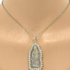 Oro Laminado Religious Pendant, Gold Filled Style Guadalupe Design, with White Cubic Zirconia, Polished, Golden Finish, 05.94.0002