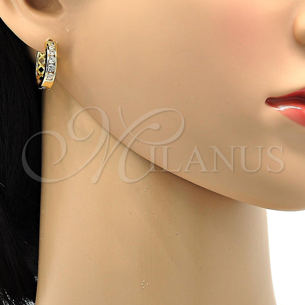 Gold Filled Hoop Earrings — Huggie Hoop with White Cubic Zirconia Polished 02. — alternate product view — SKU 105989 | Oro Laminado aretes de aro — Huggie Hoop with blanco Cubic Zirconia pulido 02. — SKU 105989