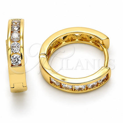 Oro Laminado Huggie Hoop, Gold Filled Style with White Cubic Zirconia, Polished, Golden Finish, 02.196.0020.1.20