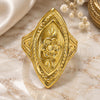 Oro Laminado Elegant Ring, Gold Filled Style Flower and Leaf Design, Diamond Cutting Finish, Golden Finish, 01.118.0033.07 (Size 7)