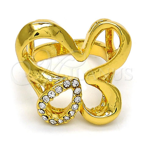 Oro Laminado Multi Stone Ring, Gold Filled Style Butterfly Design, with White Cubic Zirconia, Polished, Golden Finish, 01.118.0040.07 (Size 7)