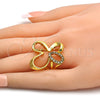 Oro Laminado Multi Stone Ring, Gold Filled Style Butterfly Design, with White Cubic Zirconia, Polished, Golden Finish, 01.118.0040.08 (Size 8)