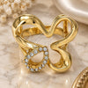 Oro Laminado Multi Stone Ring, Gold Filled Style Butterfly Design, with White Cubic Zirconia, Polished, Golden Finish, 01.118.0040.08 (Size 8)