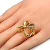 Oro Laminado Multi Stone Ring, Gold Filled Style Butterfly Design, with White Cubic Zirconia, Polished, Golden Finish, 01.118.0040.09 (Size 9)