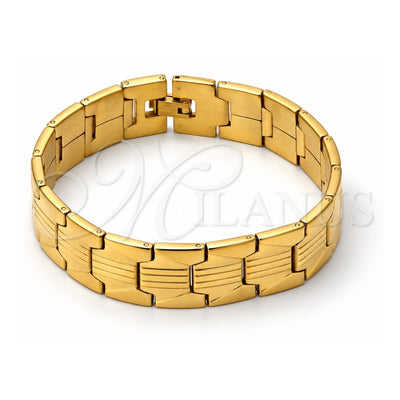 Stainless Steel Solid Bracelet, Polished, Golden Finish, 03.63.1415.08 (8 Inches Length)