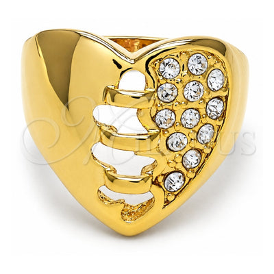 Oro Laminado Multi Stone Ring, Gold Filled Style Heart Design, with White Crystal, Polished, Golden Finish, 01.118.0039.08 (Size 8)