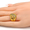 Oro Laminado Multi Stone Ring, Gold Filled Style Greek Key Design, with White Crystal, Polished, Golden Finish, 01.118.0036.07 (Size 7)