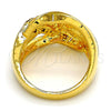 Oro Laminado Multi Stone Ring, Gold Filled Style Greek Key Design, with White Crystal, Polished, Golden Finish, 01.118.0036.09 (Size 9)