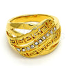 Oro Laminado Multi Stone Ring, Gold Filled Style Greek Key Design, with White Crystal, Polished, Golden Finish, 01.118.0036.09 (Size 9)