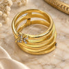 Oro Laminado Multi Stone Ring, Gold Filled Style Butterfly and Spiral Design, with White Crystal, Polished, Golden Finish, 01.118.0041.07 (Size 7)