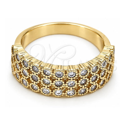 Oro Laminado Multi Stone Ring, Gold Filled Style with White Cubic Zirconia, Polished, Golden Finish, 01.118.0052.07 (Size 7)