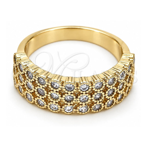 Oro Laminado Multi Stone Ring, Gold Filled Style with White Cubic Zirconia, Polished, Golden Finish, 01.118.0052.07 (Size 7)