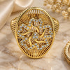 Oro Laminado Multi Stone Ring, Gold Filled Style Flower Design, with White Micro Pave, Polished, Golden Finish, 01.118.0054.07 (Size 7)