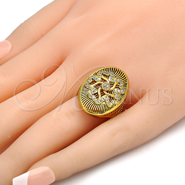 Gold Filled Ring — Multi Stone Ring Flower Design with White Micro — alternate product view — SKU 106118 | Oro Laminado anillo — Multi Stone Ring flor diseño with blanco Micro — SKU 106118
