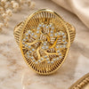 Oro Laminado Multi Stone Ring, Gold Filled Style Flower Design, with White Micro Pave, Polished, Golden Finish, 01.118.0054.09 (Size 9)