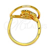 Oro Laminado Multi Stone Ring, Gold Filled Style Butterfly Design, with White and Black Crystal, Polished, Golden Finish, 01.118.0056.8 (Size 8)