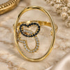 Oro Laminado Multi Stone Ring, Gold Filled Style Butterfly Design, with White and Black Crystal, Polished, Golden Finish, 01.118.0056.8 (Size 8)