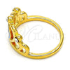 Oro Laminado Multi Stone Ring, Gold Filled Style Crown and Evil Eye Design, with White Crystal, Multicolor Enamel Finish, Golden Finish, 01.118.0060.06 (Size 6)