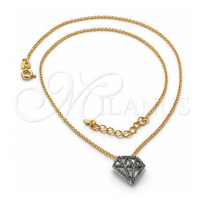 Oro Laminado Pendant Necklace, Gold Filled Style Diamond Design, Matte Finish, Two Tone, 04.09.0043.18 (0.35 Gauge, 01 MM Thickness, 18 Inches Length)
