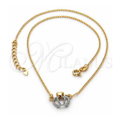 Oro Laminado Pendant Necklace, Gold Filled Style Crown Design, Matte Finish, Two Tone, 04.09.0044.18 (0.35 Gauge, 01 MM Thickness, 18 Inches Length)
