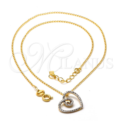 Oro Laminado Pendant Necklace, Gold Filled Style Heart Design, Matte Finish, Two Tone, 04.09.0048.18 (0.35 Gauge, 01 MM Thickness, 18 Inches Length)