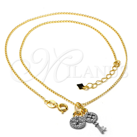 Oro Laminado Pendant Necklace, Gold Filled Style key Design, Matte Finish, Two Tone, 04.09.0052.18 (0.35 Gauge, 01 MM Thickness, 18 Inches Length)